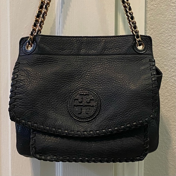 TORY BURCH Marion Black Leather Flap Cross Body Shoulder Bag - Picture 1 of 6